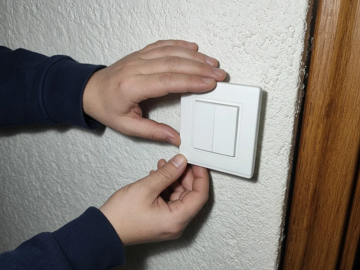 Duvara anahtar montajı yapan elektrikçi elleri